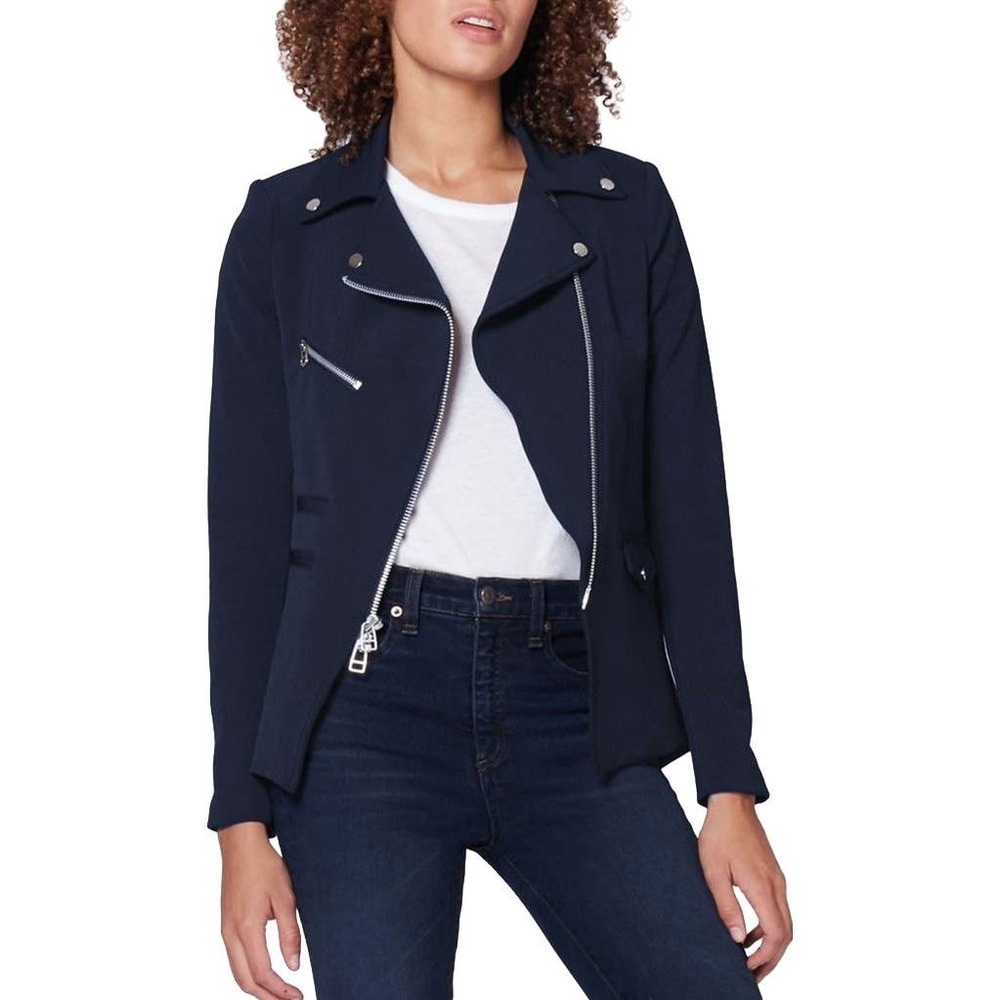 Veronica Beard Hadley Zip-Front Scuba Jacket Black Moto Biker Blazer Size 2
